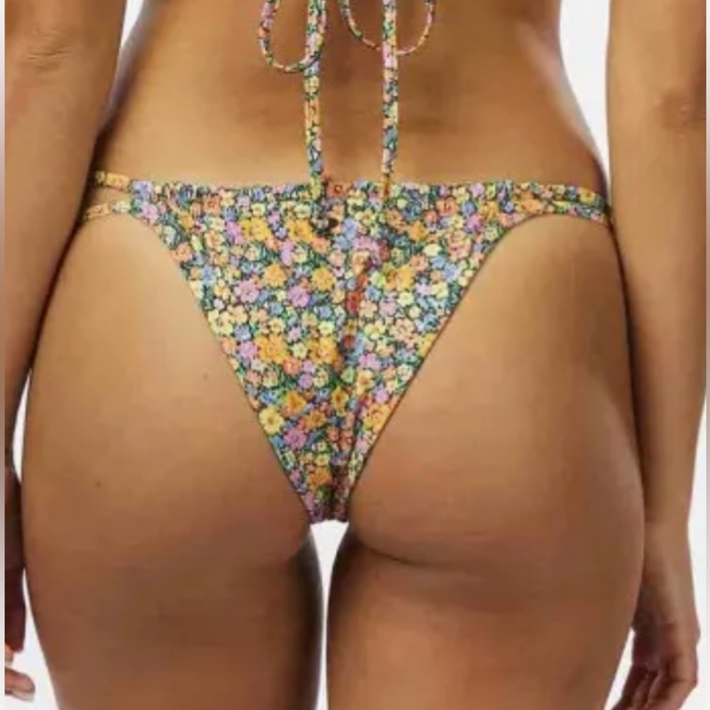 Rip curl Afterglow calico floral strappy Skimpy bottoms adjustable bikini XL